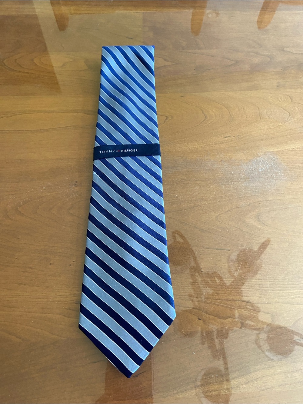 Tommy Hilfiger Light and Navy Blue Diagonal Stripe Tie